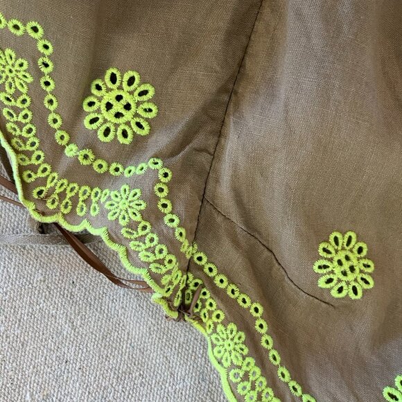 Zara Woman's 100% Linen Brown Embroider Flowers Eyelets Summer Maxi Dress Sz med - Picture 9 of 9